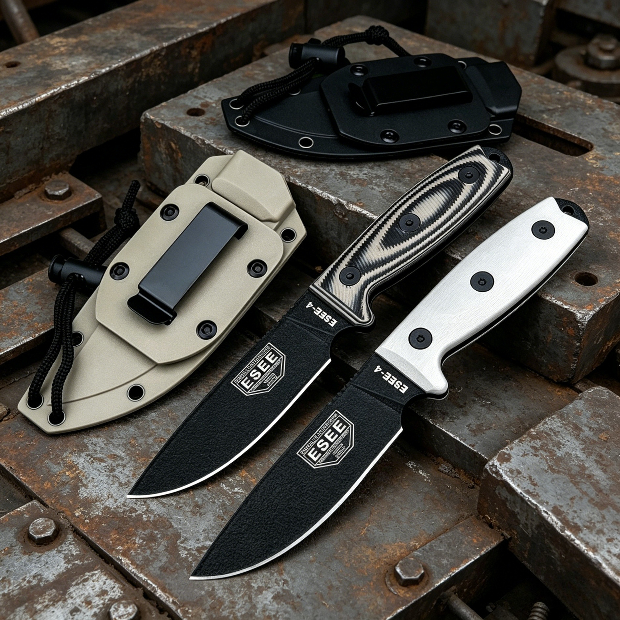 Survival Knife Full Tang - ESEE4 D2 Stonewashed Camping Fixed Blade