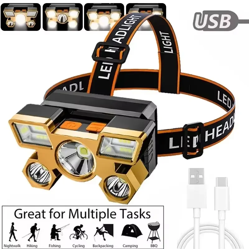 Headlamp Waterproof Rechargeable - Powerful Rechargeable Head Flashlight for Fishing
